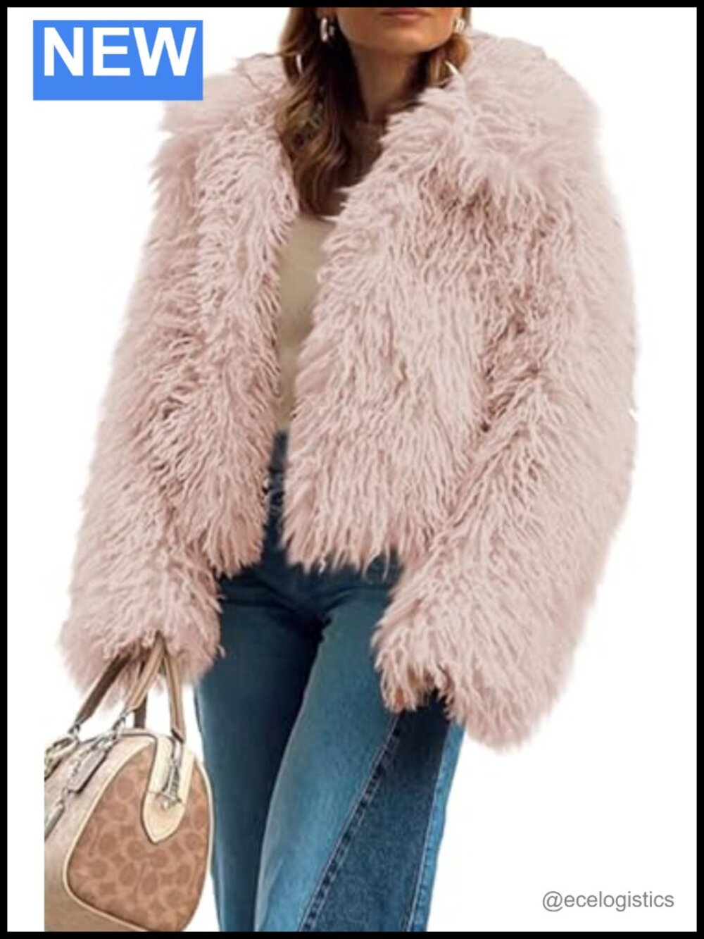 Women's Cropped Shaggy Faux Fur Coat Notch Lapel Winter Jacket
